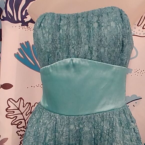 2/$20 2Ruby Rox Strapless Aqua Lace Satin Dress - Picture 4 of 7